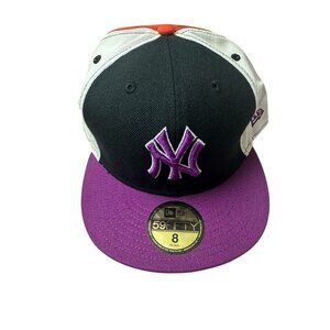 New York Yankees Hat Fitted Mens 8 Black Purple Plain Logo MLB Baseball Cap